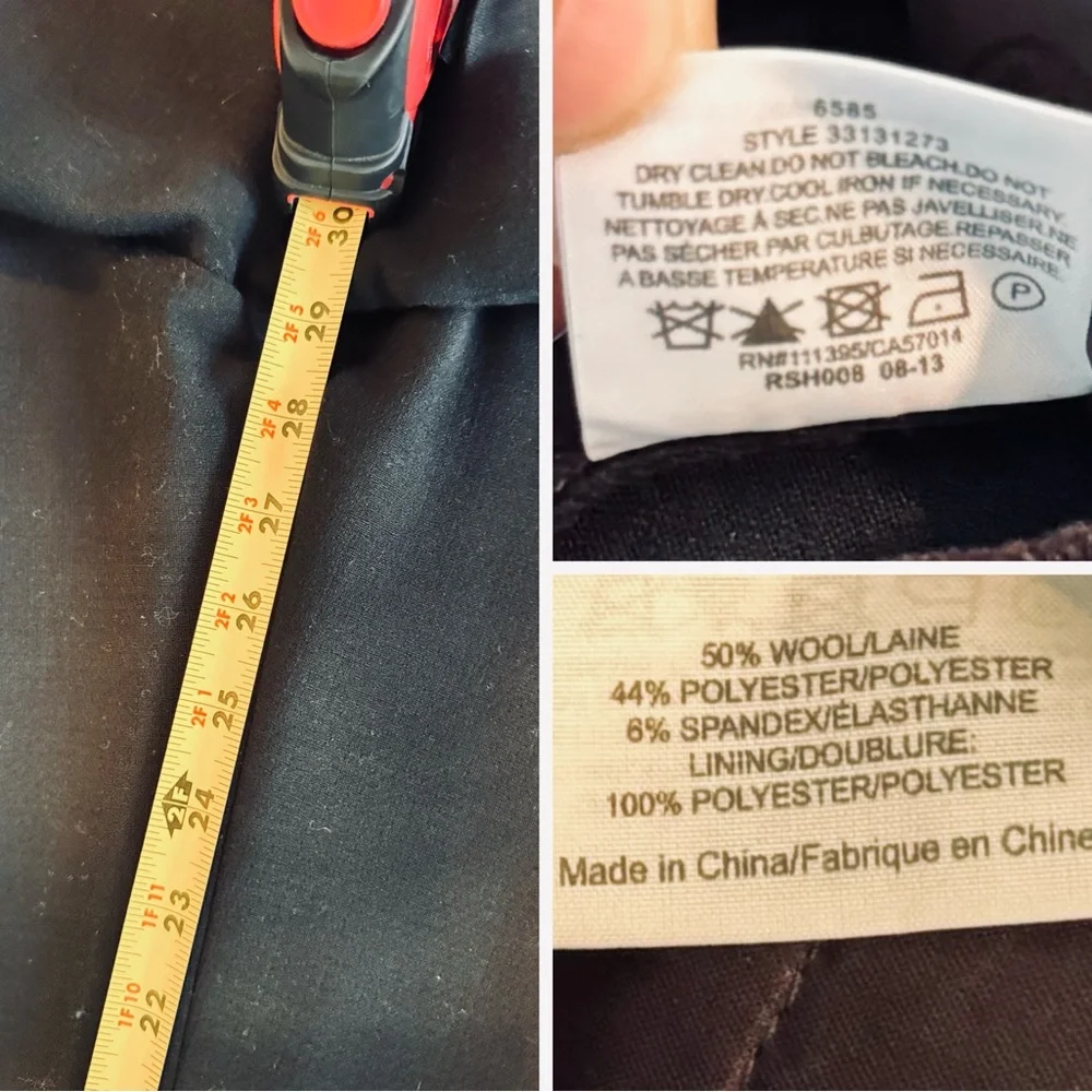 TORY BURCH Tobie Black Trousers Straight Leg Pants Blue Wool Tweed Side Stripe - Picture 16 of 16